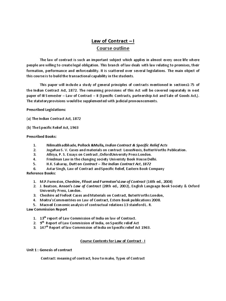 Law Of Contract And Specific Relief Avtar Singh Pdf Free Download