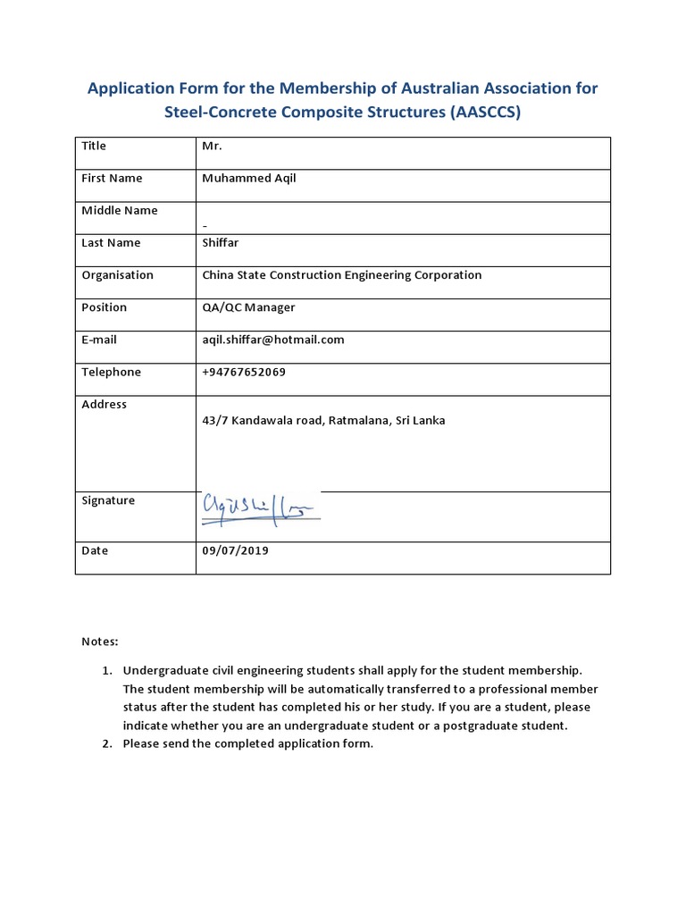 AASCCS Application Form | PDF