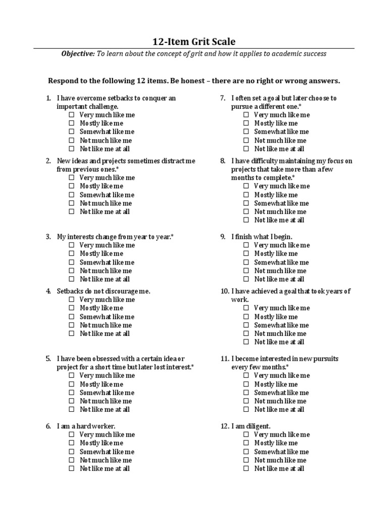 Grit Scale PDF Grit (Personality Trait) Psychology