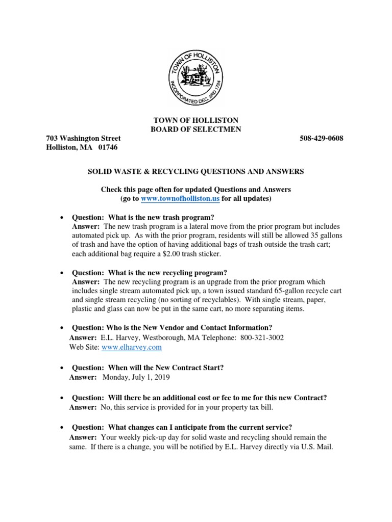Trash Recycling Questions and Answers Harvey 1 PDF | PDF | Recycling ...