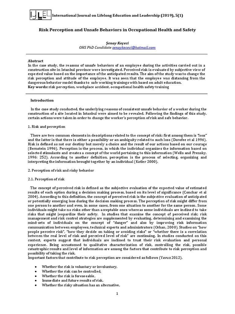 Risk Perception in Construction Safety | PDF | Risk | Occupational ...