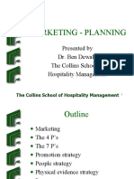 Marketing - Planning: Presented by Dr. Ben Dewald The Collins School of Hospitality Management