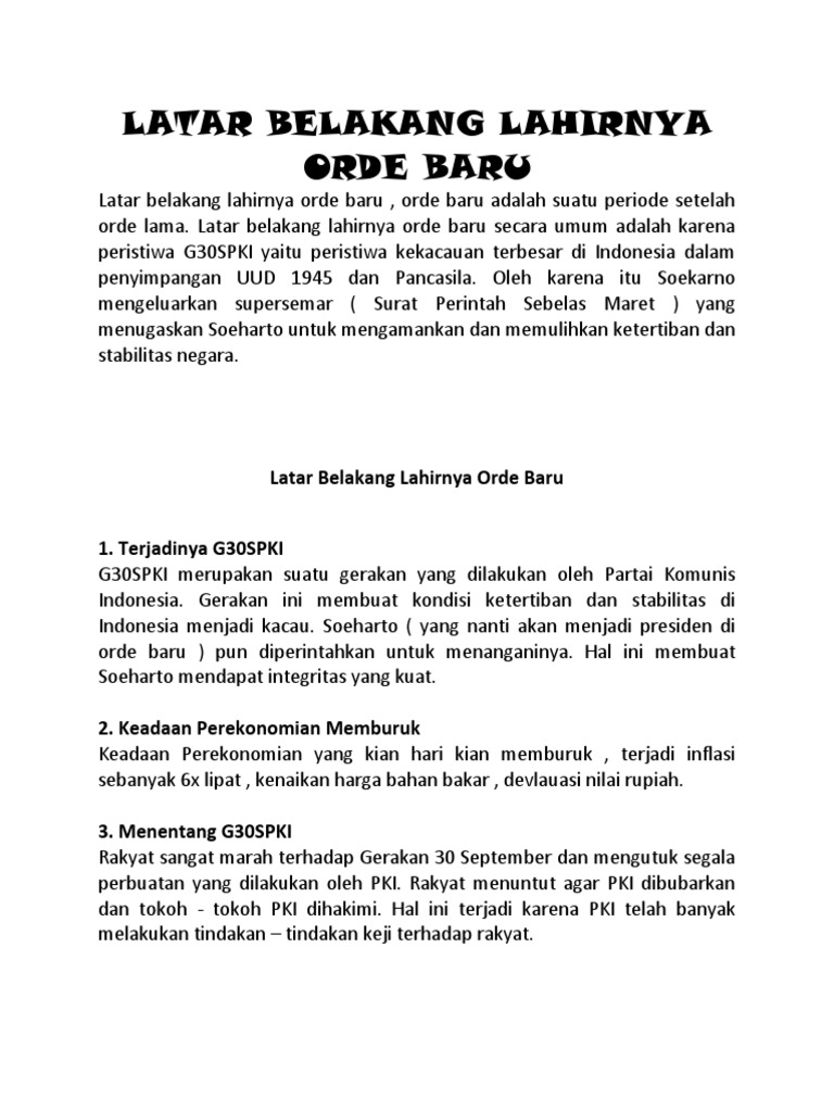 Latar Belakang Lahirnya Orde Baru