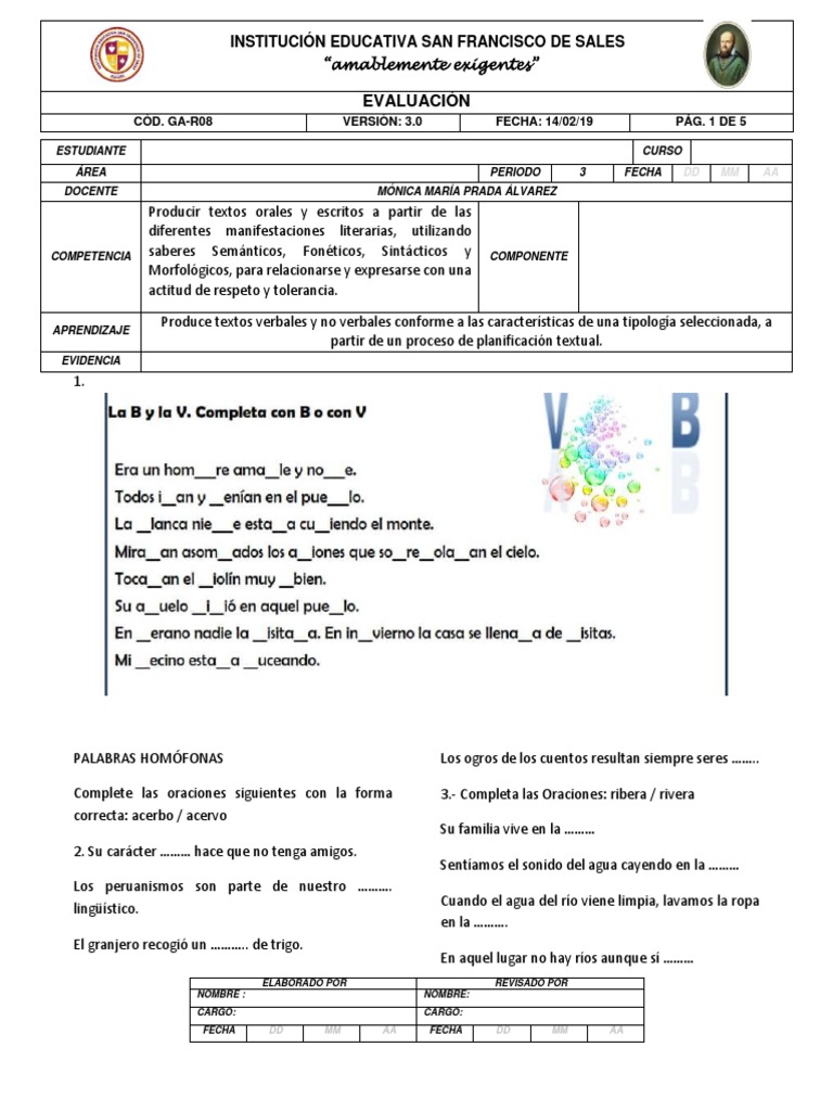 Evaluación de Lenguaje y Silabeo | PDF | Sílaba | Vocal