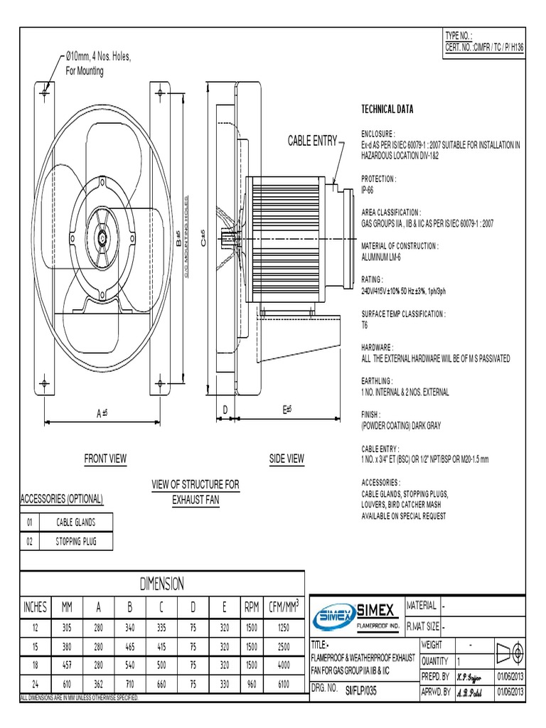 Simex Cum FLP Exhaust Fan Specifications | PDF | Manufactured Goods ...
