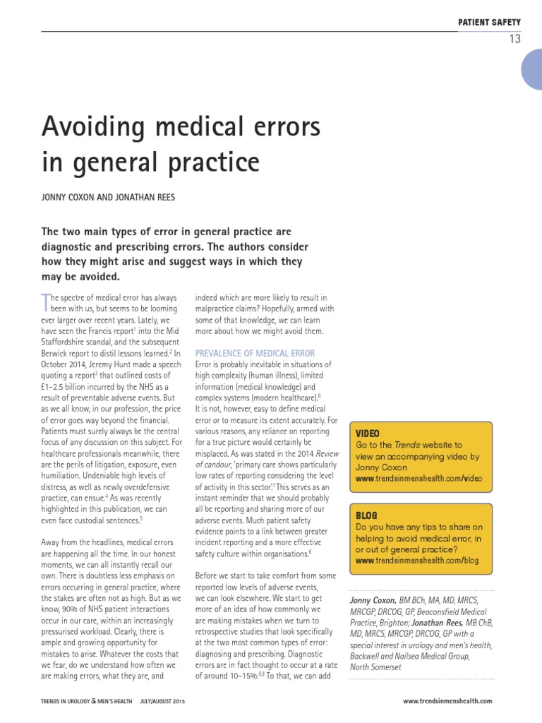 Avoiding Medical Errors in General Practice | PDF | Patient Safety ...