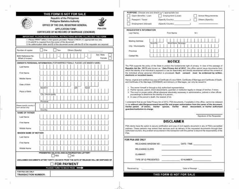 CENOMAR Application Form PDF