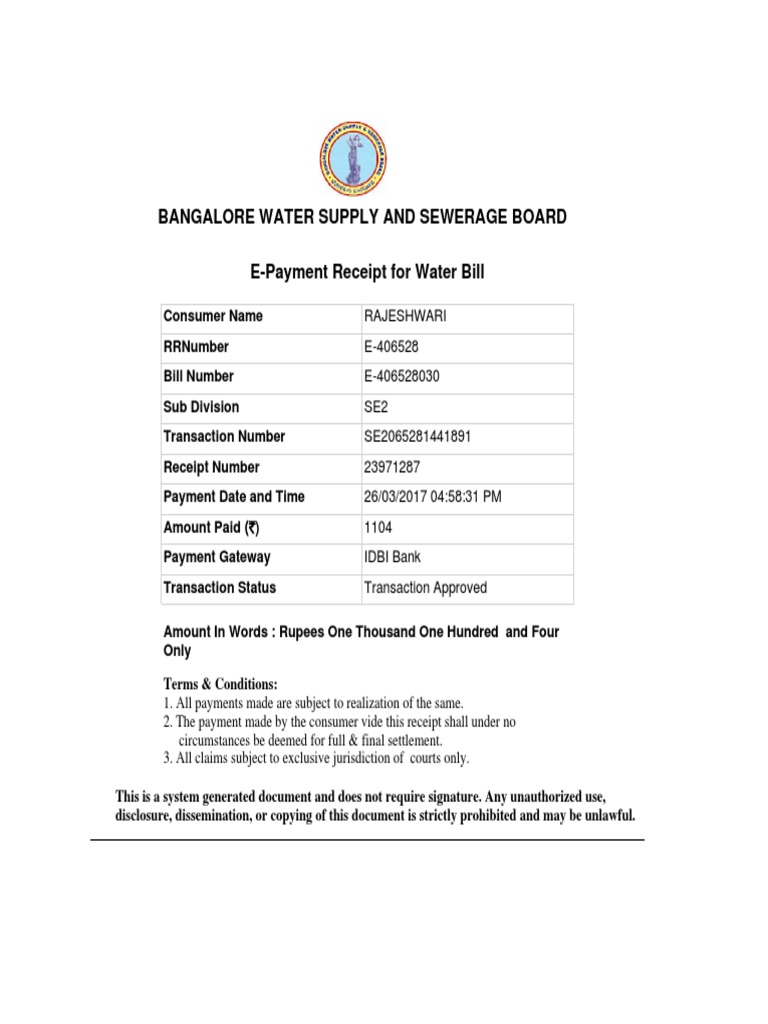 Bangalore Water Supply and Sewerage Board PDF