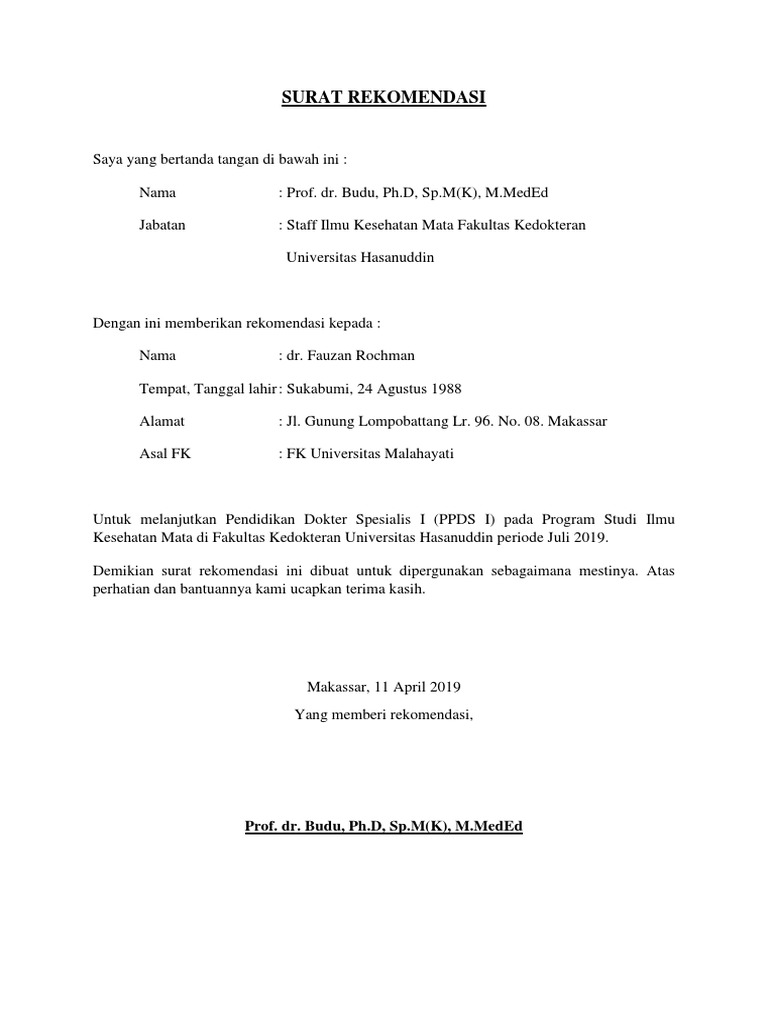 Surat Rekom Teman Sejawat | PDF