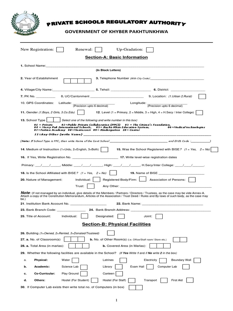 Private School Registration Form KPK | PDF | Fee | Banks