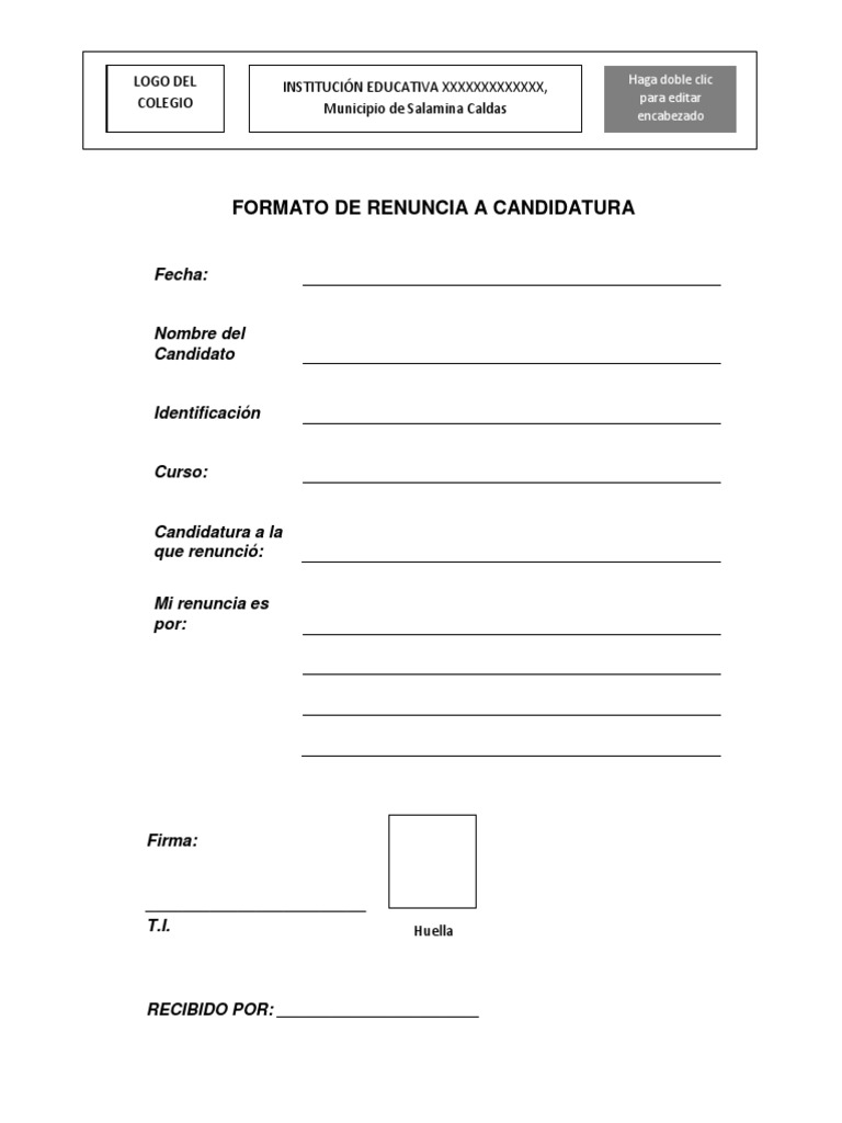 Descubrir 58+ imagen modelo de carta de renuncia a candidatura