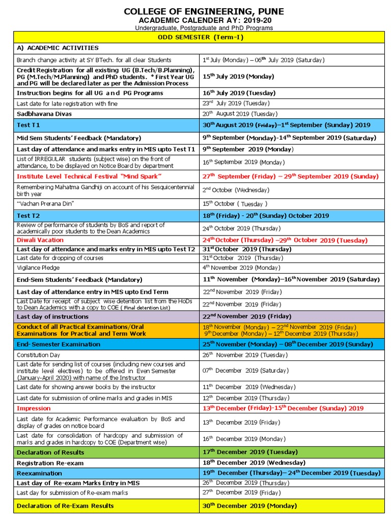 Academic Calendar 201920 PDF Academic Term Inquiry