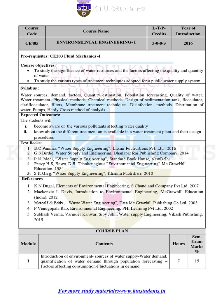 Environmental Engineering Course | PDF | Drinking Water | Environmental ...