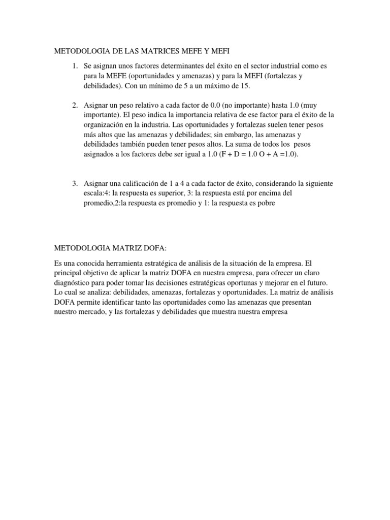 Metodología de Matrices MEFE y MEFI | PDF