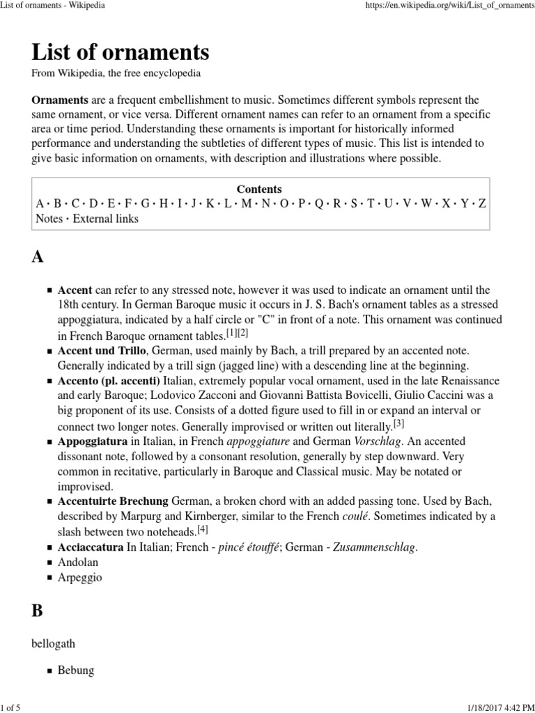 List of Ornaments Wikipedia PDF Musical Notation Music Theory