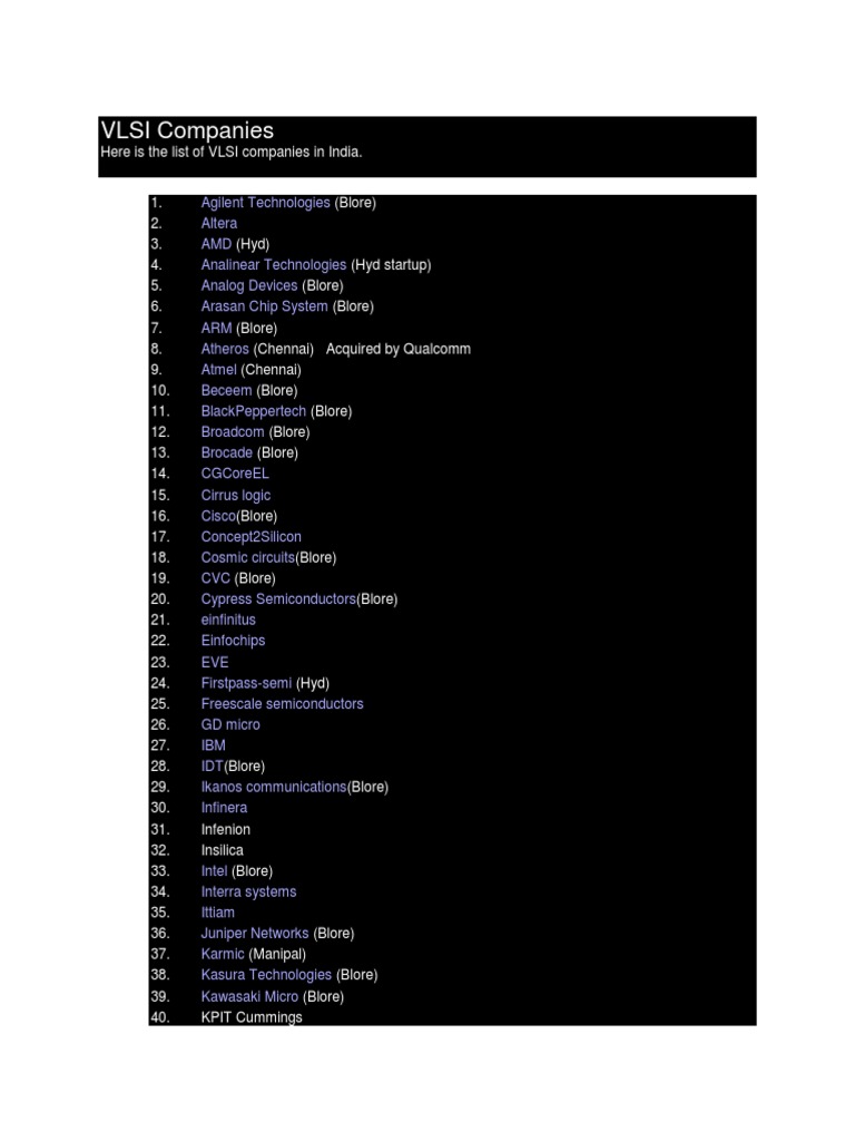 List of Vlsi Companies in India PDF Integrated Circuit