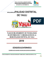 Plan de Trabajo de Mejoramiento de Las Tecnologías de Información y Comunicación de La Municipalidad Distrital de Yauli 2019