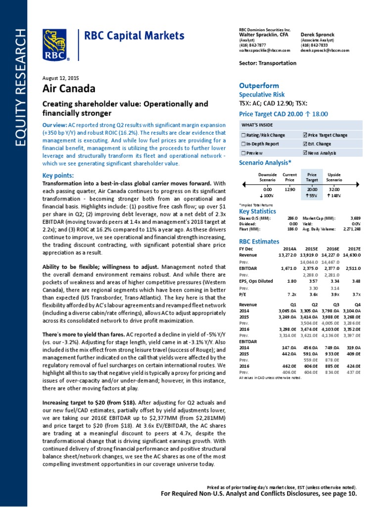 RBC August 2015 PDF | PDF | Leverage (Finance) | Airlines