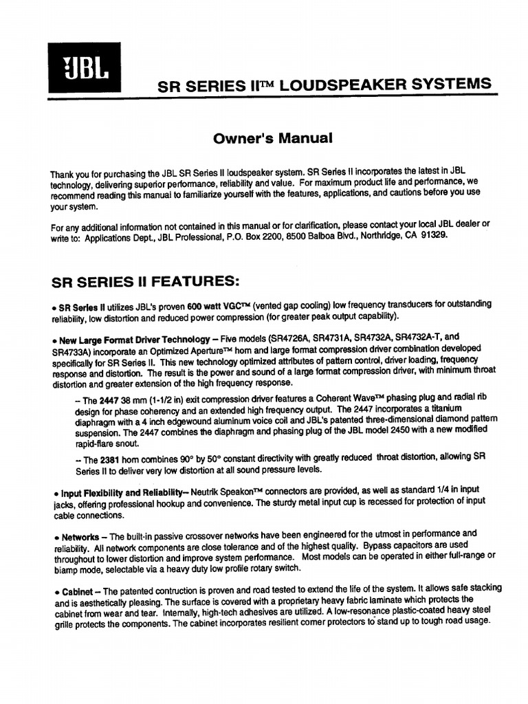 SR Series II JBL - Manual | PDF
