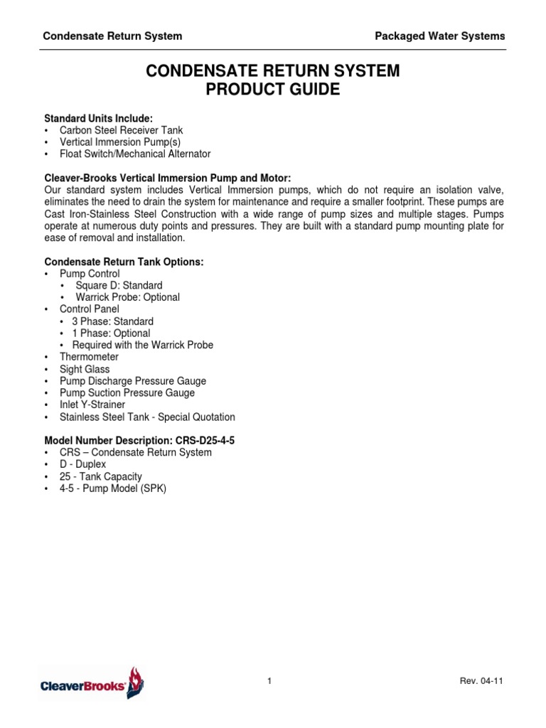 BB Condensate Return Systems Apr11 | PDF | Pump | Valve