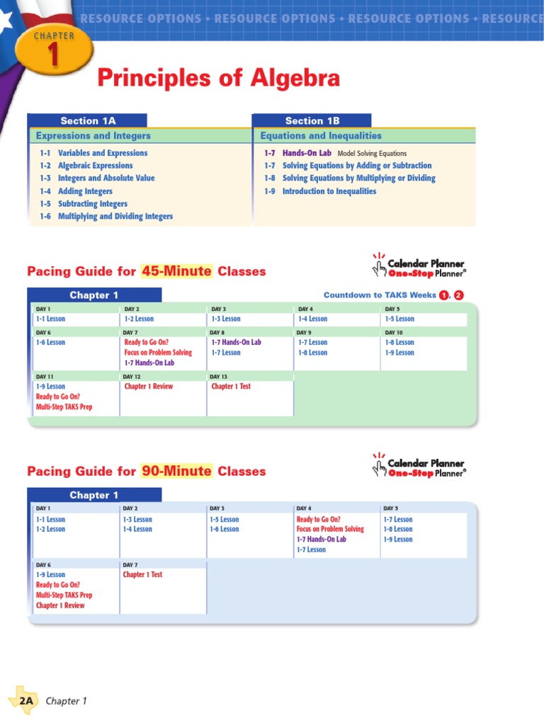 toshi Principles of Algebra TE | PDF | Multiple Choice | Quiz