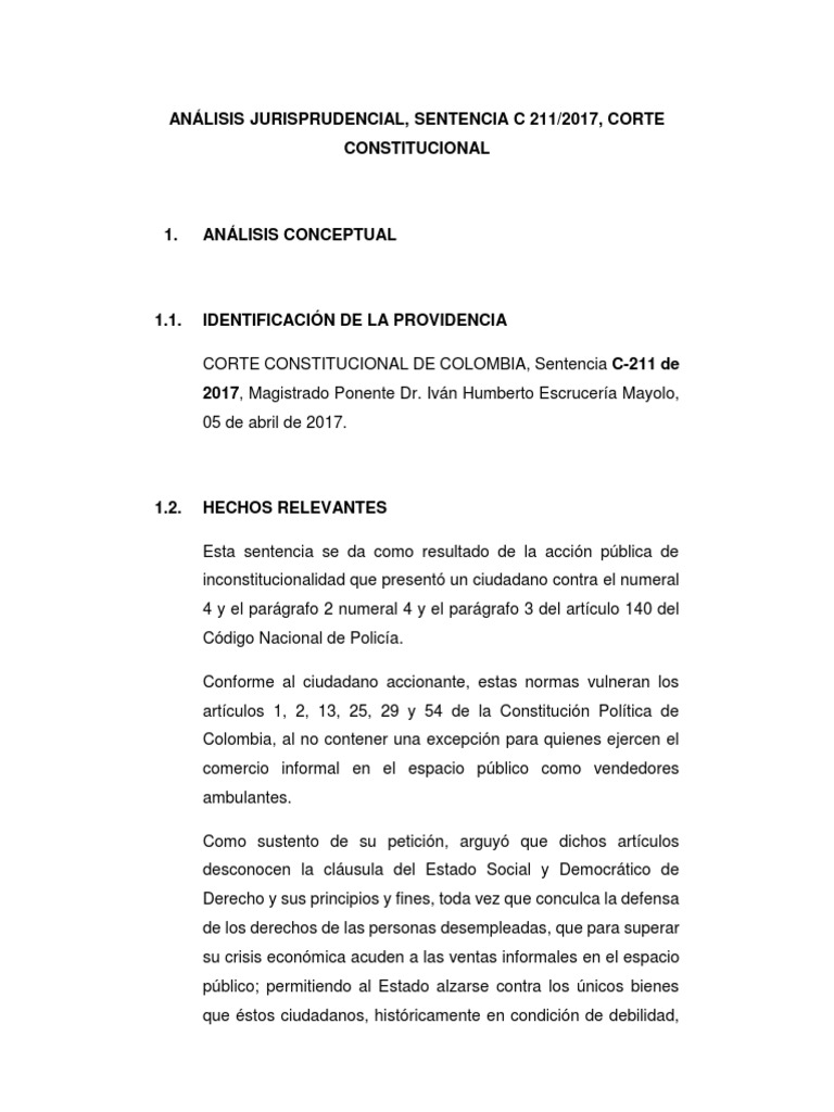 Análisis Sentencia C-211/2017 Corte Constitucional | PDF | Caso de ley ...