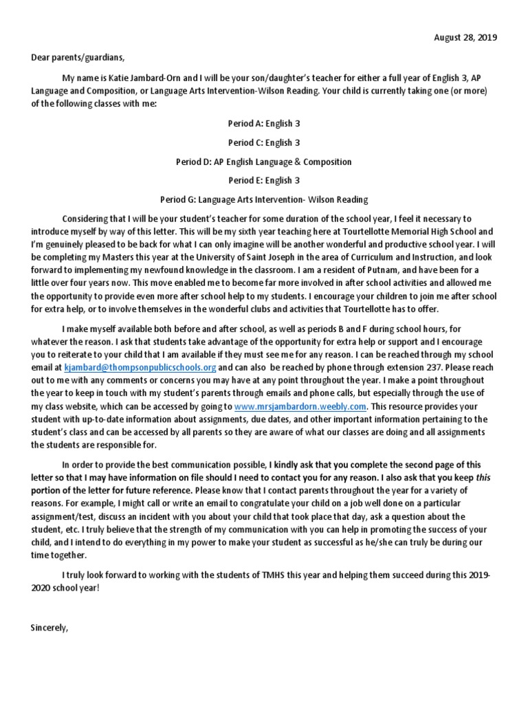 Letter of Intro 2019 | PDF | Teachers | Education Theory