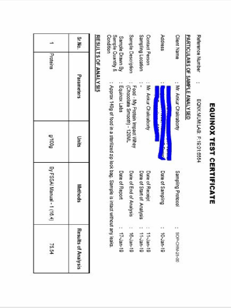Lab Report Myprotein Impact Whey JPG PDF
