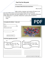 Final Test For 4th Grade: 1. There Are 8 Mistakes in Sandy's Letter - Find and Correct Them