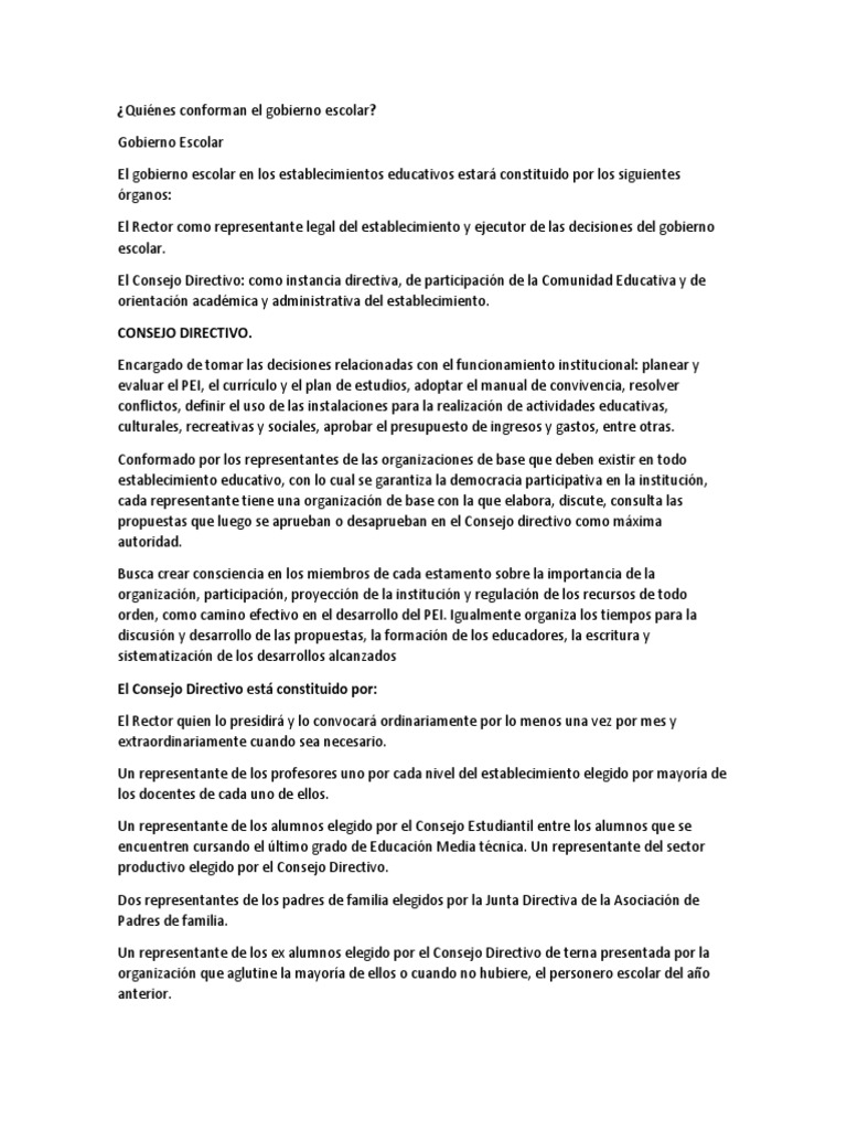 Estructura del Gobierno Escolar | PDF | Plan de estudios | Unión de ...