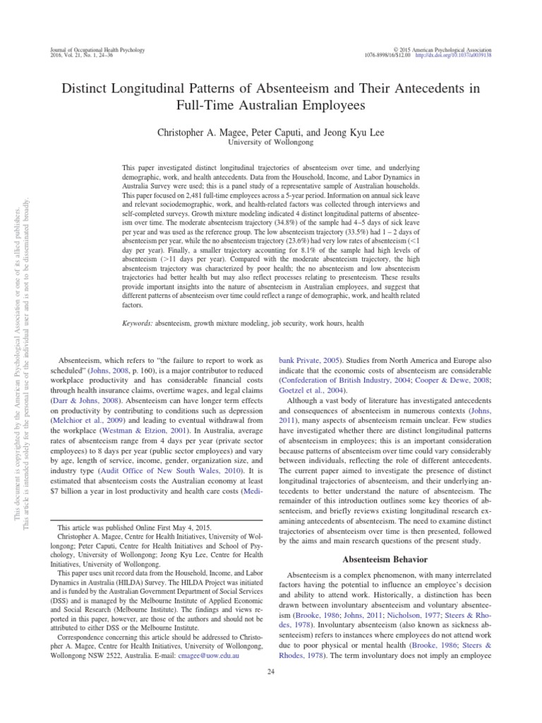 Distinct Longitudinal Patterns of Absenteeism and Their Antecedents in ...