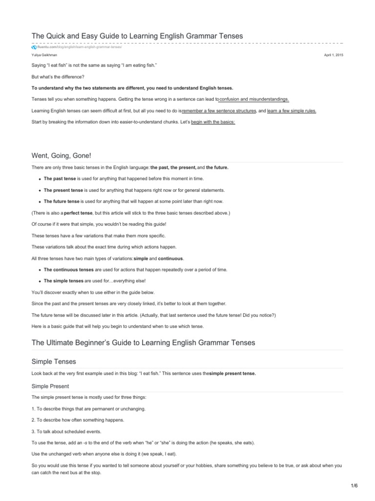 Easy Guide to English Tenses | PDF | Grammatical Tense | Verb