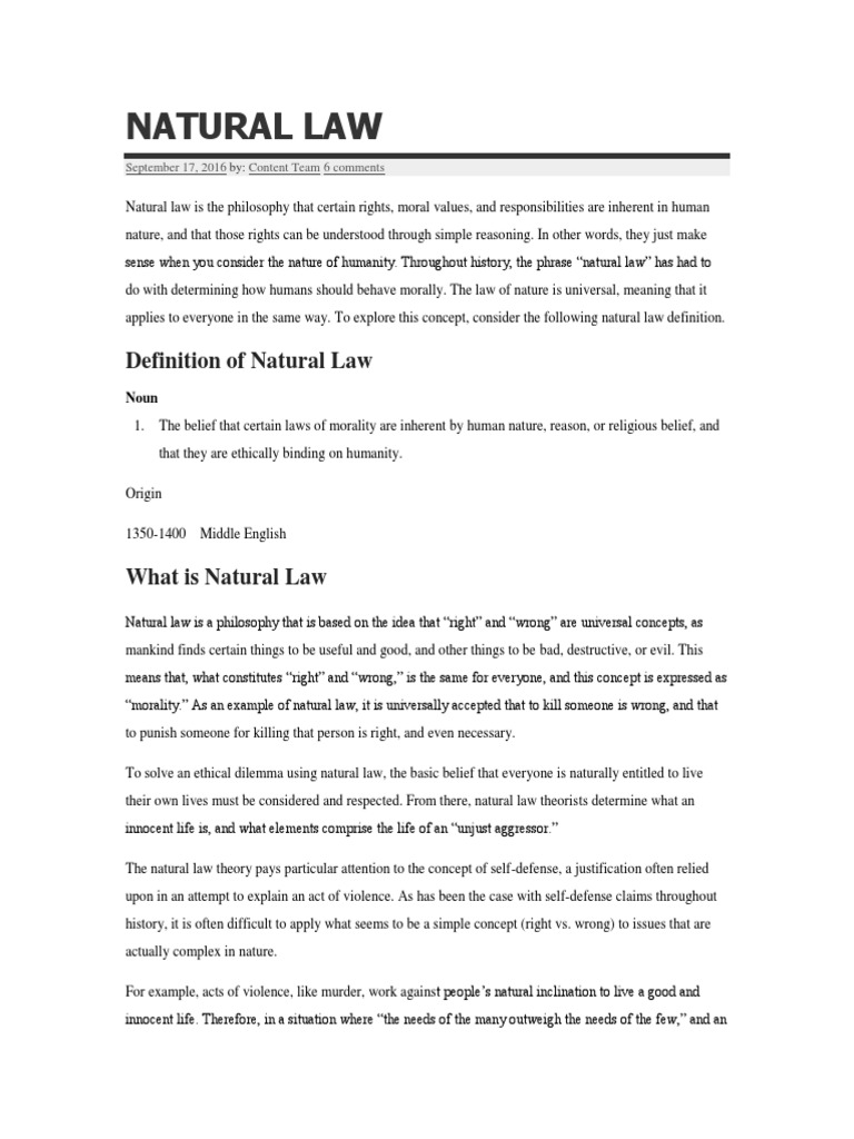 Definition of Natural Law PDF Natural Law Natural And Legal Rights