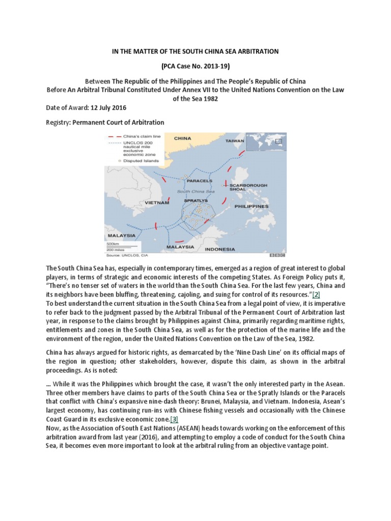 South China Sea Arbitration - Case Brief | PDF | South China Sea ...