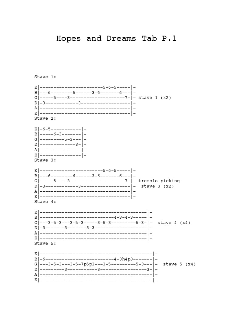 Hopes and Dreams Tab PDF