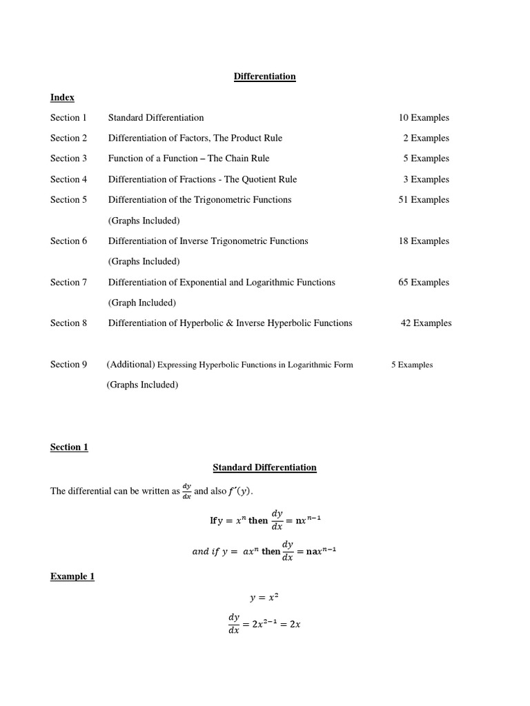 Differentiation Techniques and Examples | PDF | Derivative | Teaching ...