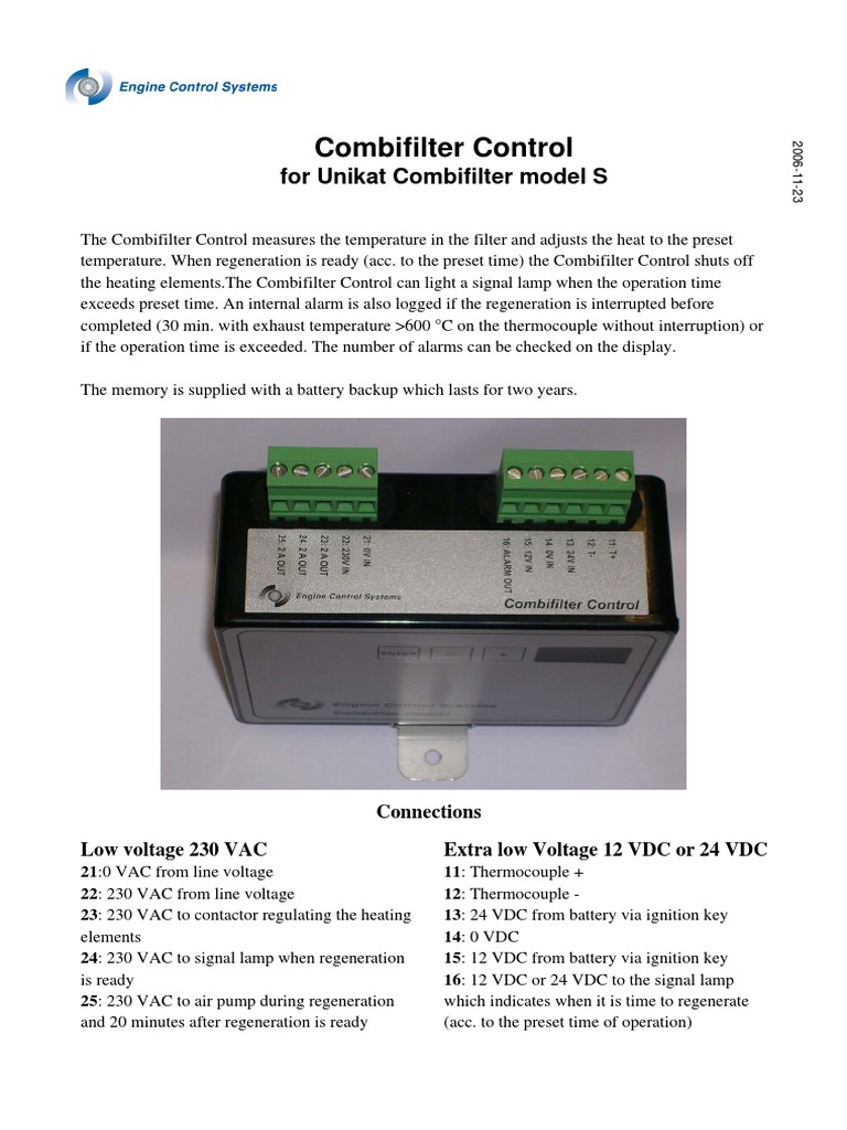 Combifilter Control Operation Guide | PDF | Thermocouple | Celsius