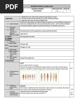 Science 10 7Es Lesson Plan Quarter 3 Week 3    Topic: The Reproductive System