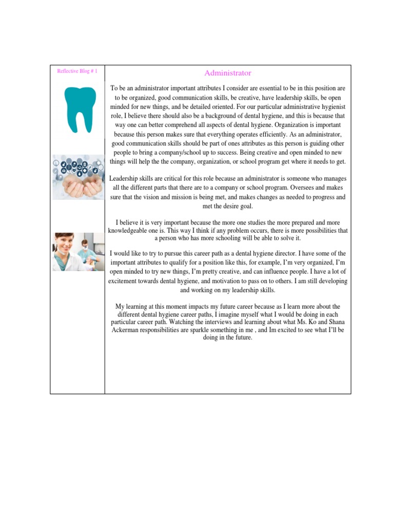 Administrator Reflective Blog 1 PDF Dental Hygienist Hygiene