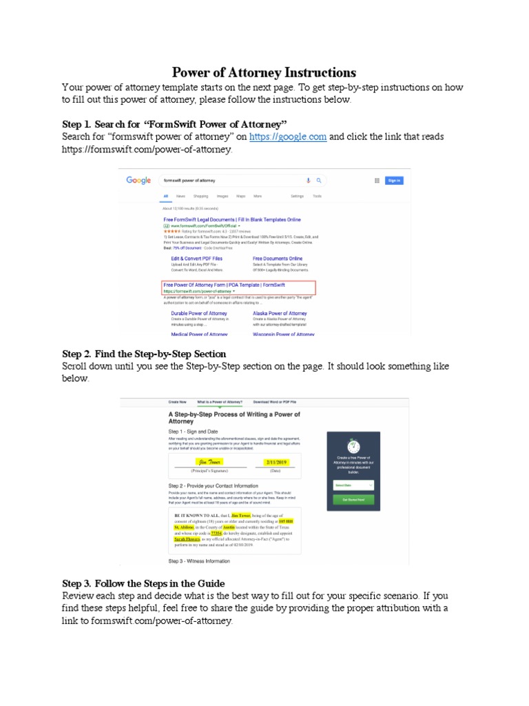 Step 1. Search For "Formswift Power of Attorney" Download Free PDF