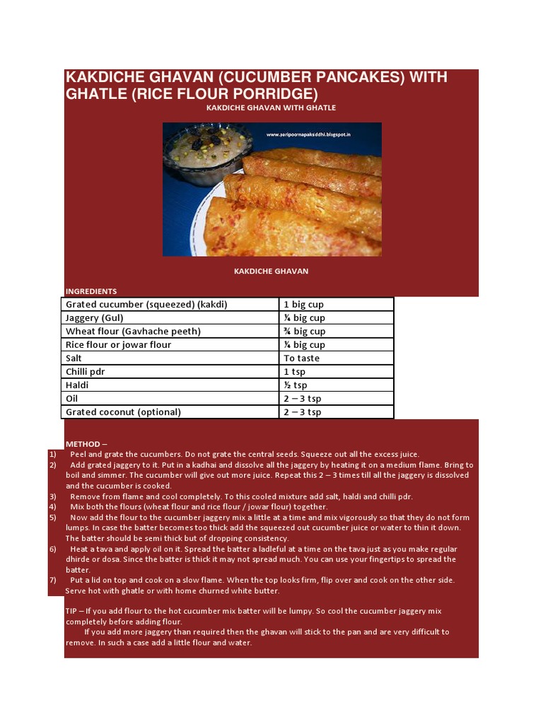 Kakdiche Ghavan with Ghatle Recipe | PDF | Batter (Cooking) | Food ...