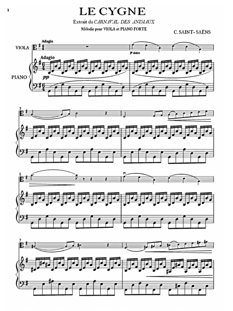 C. Saint Säens-Le Cygne (The Swan) para Viola & Piano (Score) | PDF