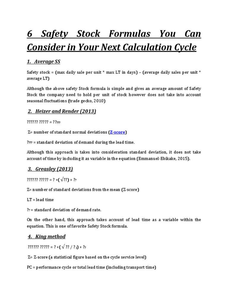 6 Safety Stock Formulas You Can Consider in Your Next Calculation Cycle ...