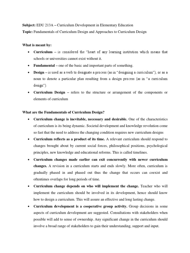 Fundamentals Of Curriculum Design PDF Curriculum Evaluation