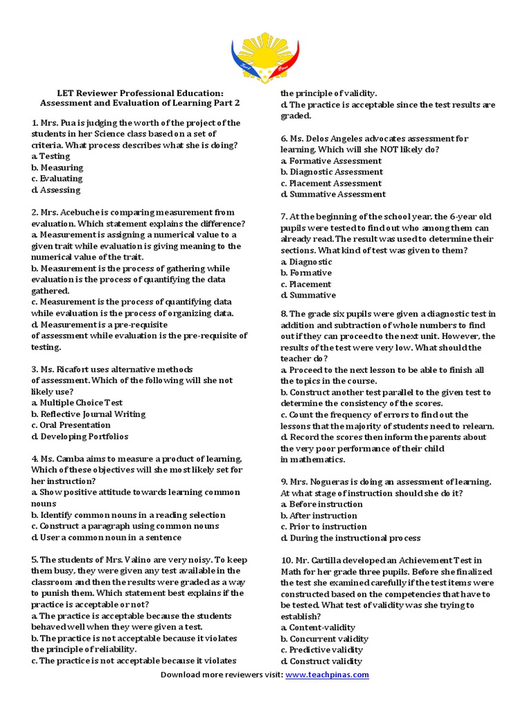 Assessment and Evaluation of Learning Part 2 | PDF | Educational ...