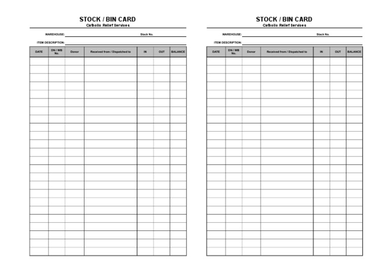 Stock / Bin Card Stock / Bin Card: Catholic Relief Services Catholic ...