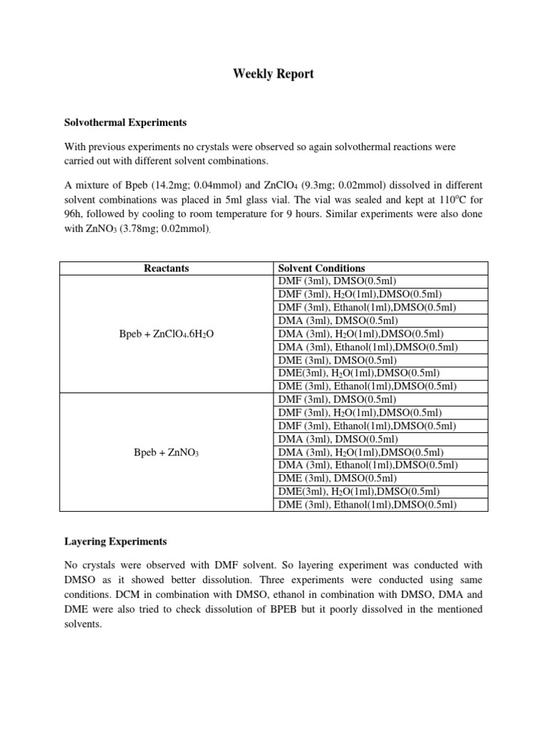 Solvothermal and Layering Experiments | PDF | Dimethyl Sulfoxide ...