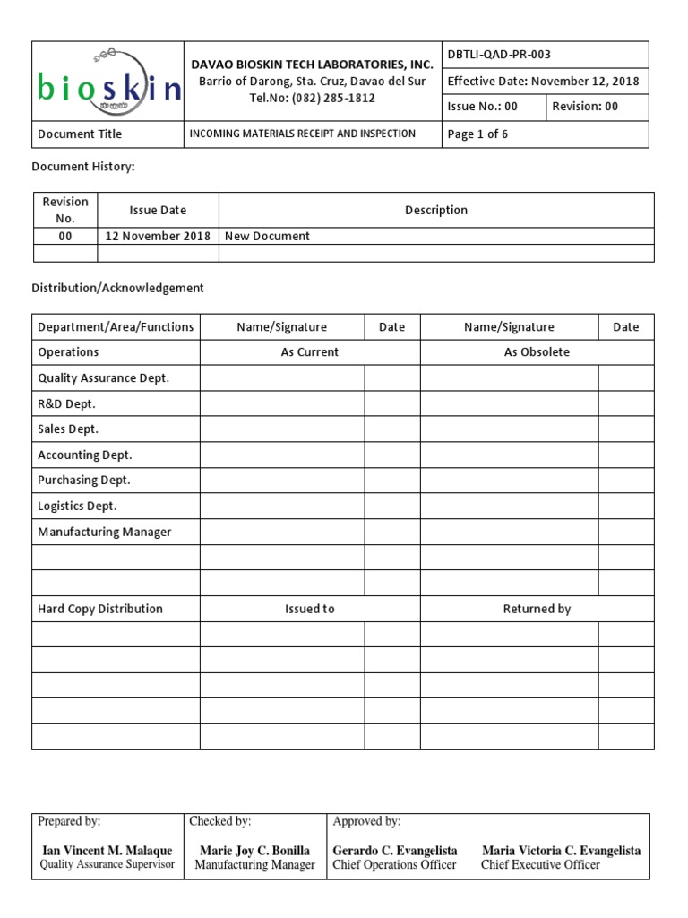 Incoming Materials Inspection Process | PDF | Quality Assurance ...