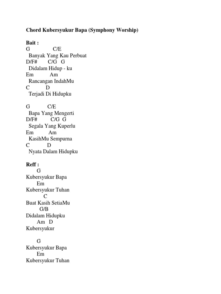 Chord Kubersyukur Bapa Symphony Worship