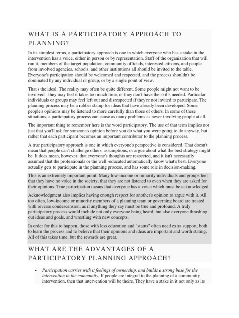 Understanding Participatory Planning | PDF | Community | Evaluation